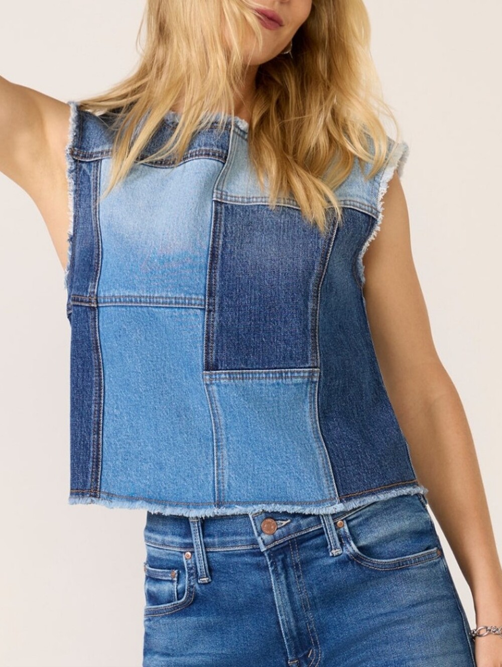 Evereve Ronny Patchwork Denim Sleeveless Top In Multiwash Denim Size XS